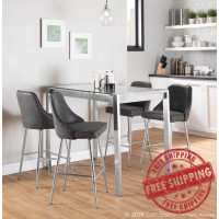 Lumisource B25-MARCEL BK2 Marcel Contemporary Counter Stool in Chrome and Black Faux Leather - Set of 2
